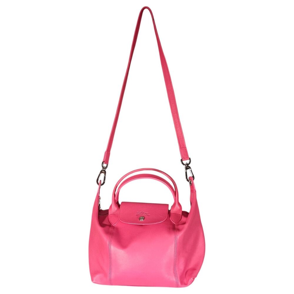 Longchamp Le Pliage Cuir 2-Way Leather Tote Shoulder Bag Pink - Picture 2 of 16